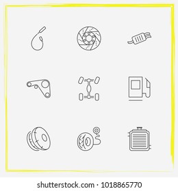 Auto Parts line icon set gas station, tire pressure and engine belt
