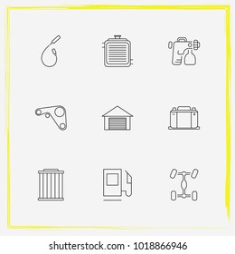 Auto Parts line icon set gas station, spark plug wire and auto garage