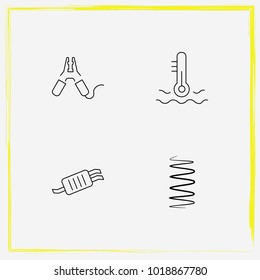 Auto Parts line icon set exhaust, coolant and battery terminal