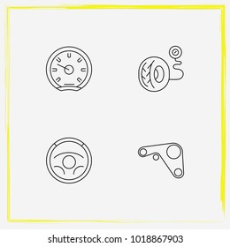 Auto Parts line icon set speedometer, tire pressure and engine belt