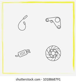 Auto Parts line icon set brake disc, exhaust and engine belt