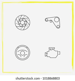 Auto Parts line icon set brake disc, engine belt and car engine