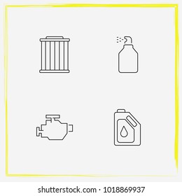 Auto Parts line icon set car engine, car window spray and car filter