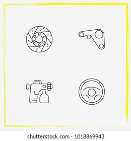 Auto Parts line icon set engine belt, brake disc and car painting