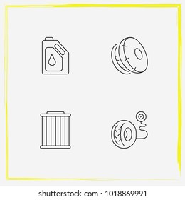 Auto Parts line icon set tire pressure, oil change and airbag on