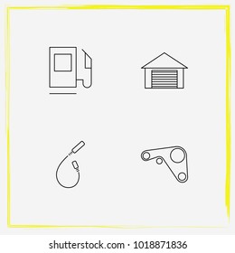 Auto Parts line icon set gas station, engine belt and auto garage
