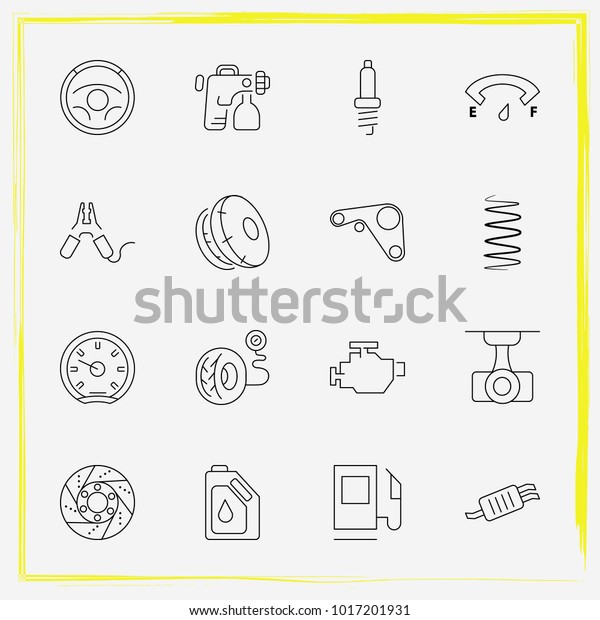 Auto Parts line icon set camcorder, car painting and\
shock absorber 