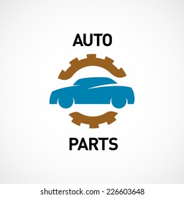 Auto parts logo template. Car silhouette with gear sign.