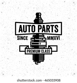 Auto parts premium class logo. Retro style sign. Spark plug.