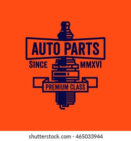 Auto parts premium class logo. Retro style sign. Spark plug.