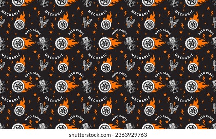 auto parts and repair seamless pattern background