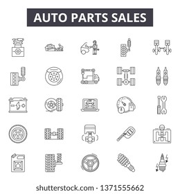 Auto parts sales line icons, signs set, vector. Auto parts sales outline concept, illustration: auto,car,service,sale,wheel,vehicle,repair