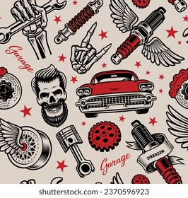 auto parts seamless background, hot rod themed design