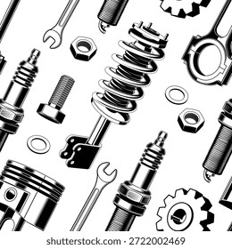 Auto Teile nahtlosen Hintergrund. Vektor. Hintergrund, Tapeten für eine Garage, Autoservice oder Stoffdruck.