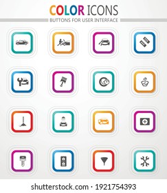 Auto parts store vector flat button icons with colored outline and shadow