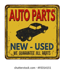 Auto parts vintage rusty metal sign on a white background, vector illustration