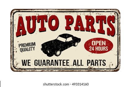 Auto parts vintage rusty metal sign on a white background, vector illustration