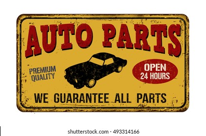 Auto parts vintage rusty metal sign on a white background, vector illustration