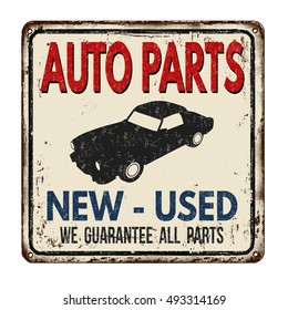 Auto Parts Vintage Rusty Metal Sign On A White Background, Vector Illustration