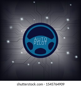 Auto pilot car steer on black background and electric line with concept artificial intelligence or Ai in car assistant
