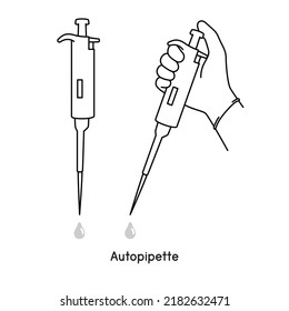 Auto pipette diagram for experiment setup lab outline vector illustration