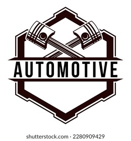 Auto-Kolbenwagen-Logo-Vorlage. Symbol für Doppelkreuzkolben-mechanisches Symbol für Vektorgrafik