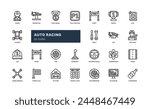 Auto racing car race sport automotive detailed outline line icon set