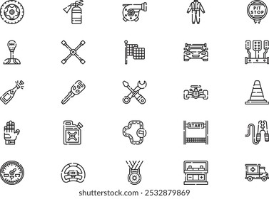 Auto racing icons collection is a vector illustration with editable stroke.