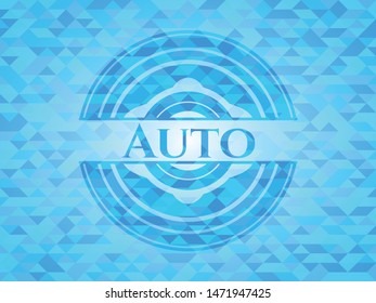 Auto realistic light blue emblem. Mosaic background