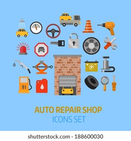 auto repair flat style icons set