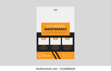 Auto Repair Flyer Template, Automobile Service Flyer, Car Repair Poster Leaflet Design, A4 Size, Cover, Flyer, Print-ready