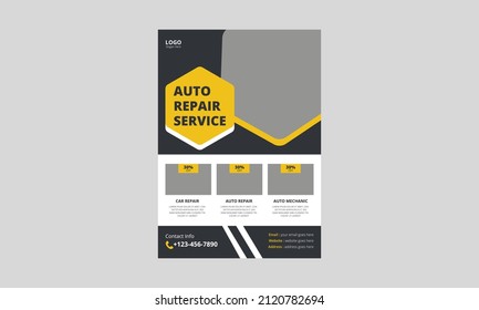 Auto Repair Flyer Template, Automobile Service Flyer, Car Repair Poster Leaflet Design, A4 Size, Cover, Flyer, Print Ready