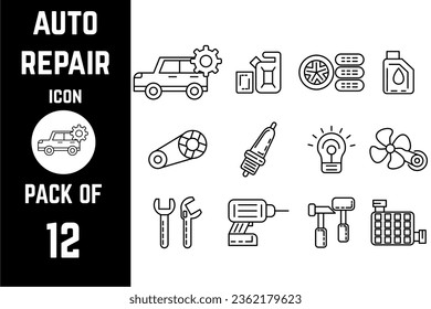 Plantilla vectorial de linearato de paquete de iconos de reparación automática