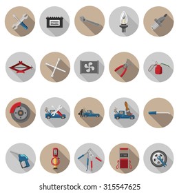 Auto Repair icons set in flat design with long shadow. Illustration EPS10
