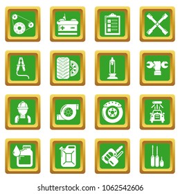 Auto repair icons set vector green square isolated on white background 
