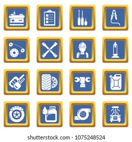 Auto repair icons set vector blue square isolated on white background 