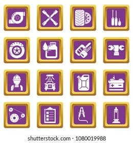 Auto repair icons set vector purple square isolated on white background 