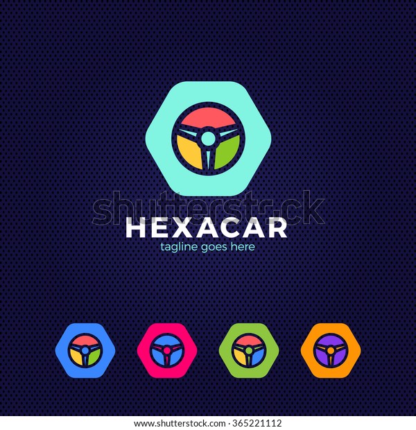 Auto repair\
logo. Car wheel sign. Hexagon car\
logo