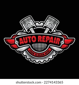 Auto Repair Logo. Combination of automobile tools gear, and piston. Perfect logo for the automotive industry.