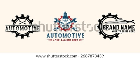 auto repair logo set. Piston, gears, and a wrench. Perfect for an automotive company.