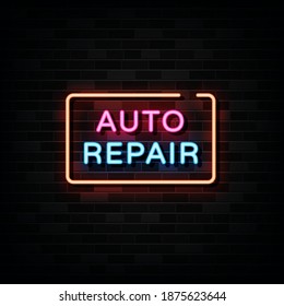 Auto Repair Neon Signs Vector. Design Template Neon Style