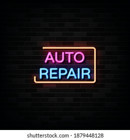 Auto Repair Neon Signs Vector. Design template neon sign