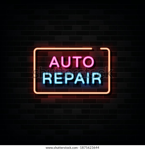 Auto\
Repair Neon Signs Vector. Design Template Neon\
Style