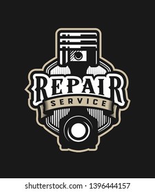 Auto repair service, car logo emblem on a dark background.