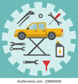 Auto repair service concept - car repair icons