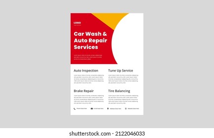 auto repair service flyer design template. mobile car detailing service flyer, poster in red color. auto repair and maintenance service flyer.
