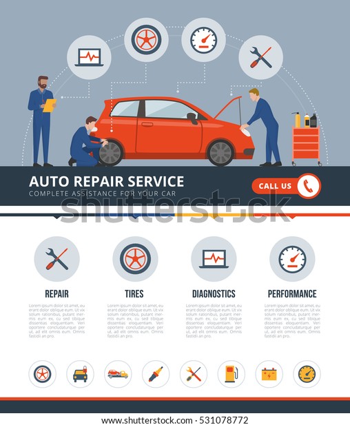 Auto Repair Service Infographic Mechanics Working Stock Vector (Royalty ...