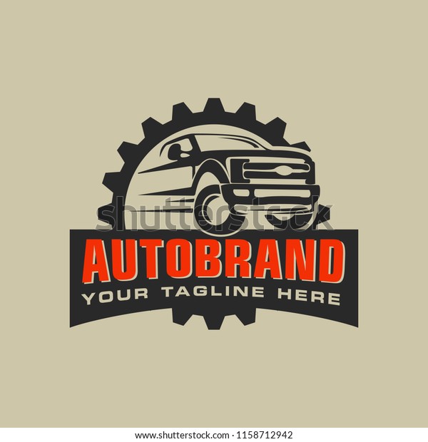 Auto\
repair service logo with badge, emblem,\
template