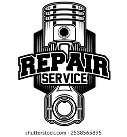 Auto repair and service logo.  Black and white automotive and repair garage