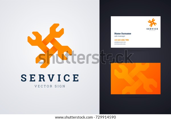 Auto repair service logo and business\
card template. Vector illustration for web or\
print